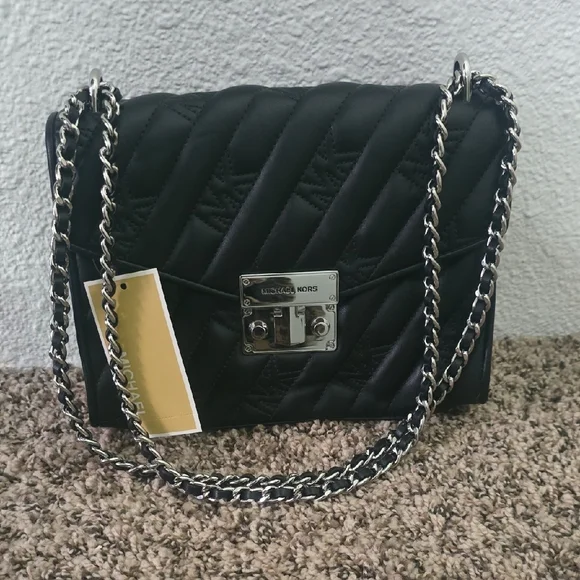 MICHAEL Michael Kors Black Quilted MK Shoulder/Crossbody Flap Bag (NWT)🩶🖤🩶 - Picture 6 of 15